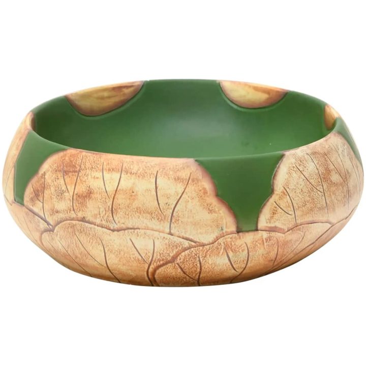 Handfat grön och brun oval keramik vidaXL 59 x 40 x 15 cm – bild 5