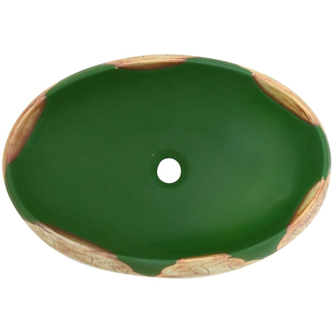 Handfat grön och brun oval keramik vidaXL 59 x 40 x 15 cm – bild 6
