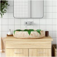 Handfat grön och brun oval keramik vidaXL