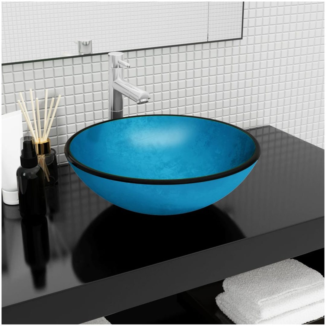 Handfat härdat glas blå vidaXL 42 x 14 cm