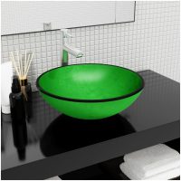 Handfat härdat glas grön vidaXL