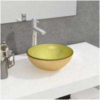 Handfat härdat glas guld vidaXL