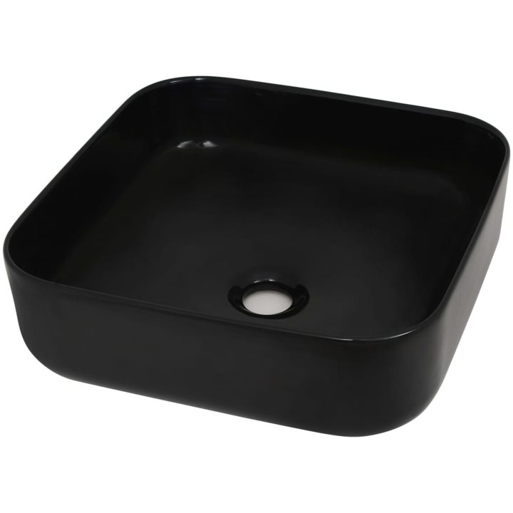 Handfat keramik fyrkantig svart 38x38x13,5 cm vidaXL – bild 2