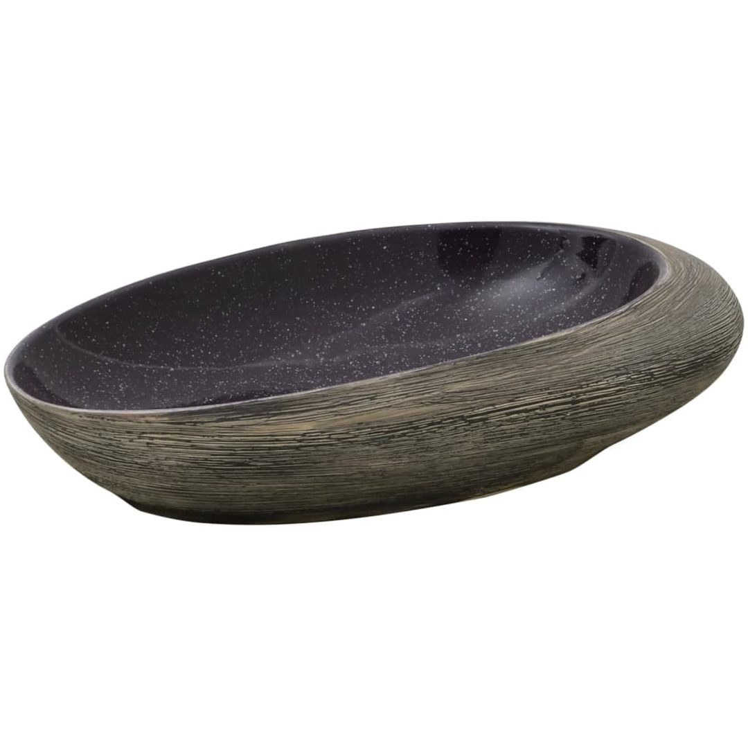 Handfat lila och grå oval keramik vidaXL 59 x 40 x 14 cm – bild 2