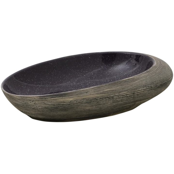 Handfat lila och grå oval keramik vidaXL 59 x 40 x 14 cm – bild 2