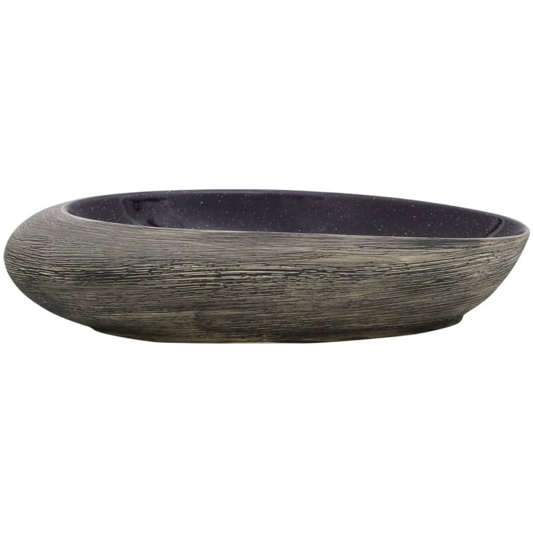 Handfat lila och grå oval keramik vidaXL 59 x 40 x 14 cm – bild 3