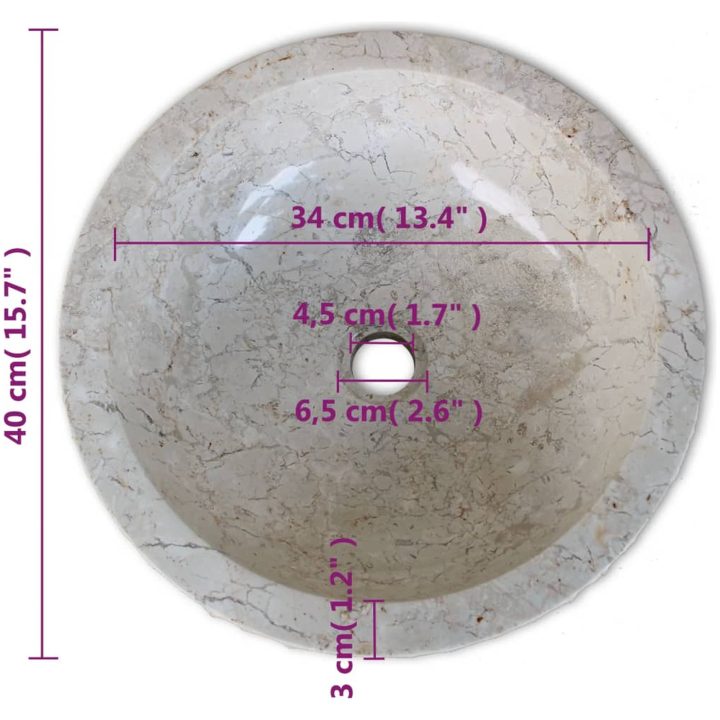 Handfat Marmor 40 cm Gräddvit vidaXL – bild 6