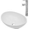 Handfat med blandare keramik oval vit vidaXL 400 x 330 x 135 mm – miniatyr 2