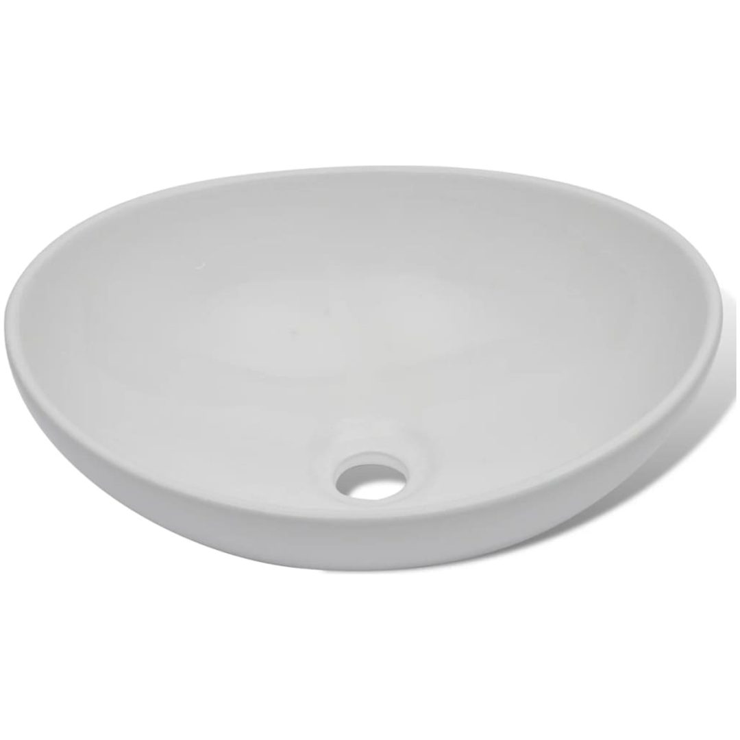 Handfat med blandare keramik oval vit vidaXL 400 x 330 x 135 mm – bild 3