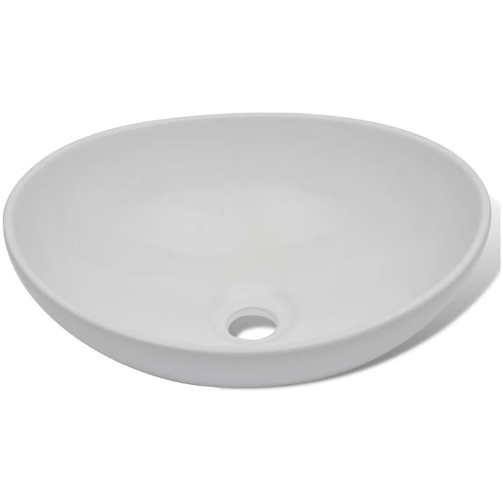 Handfat med blandare keramik oval vit vidaXL 400 x 330 x 135 mm – bild 3