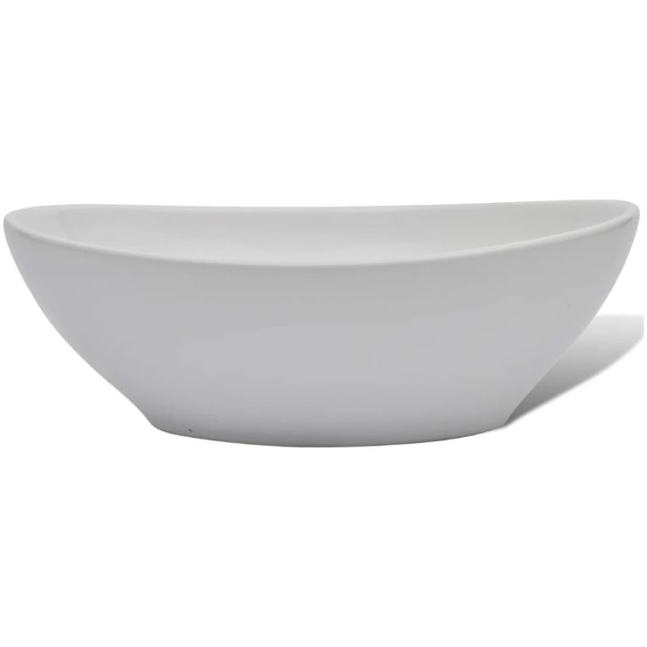 Handfat med blandare keramik oval vit vidaXL 400 x 330 x 135 mm – bild 4