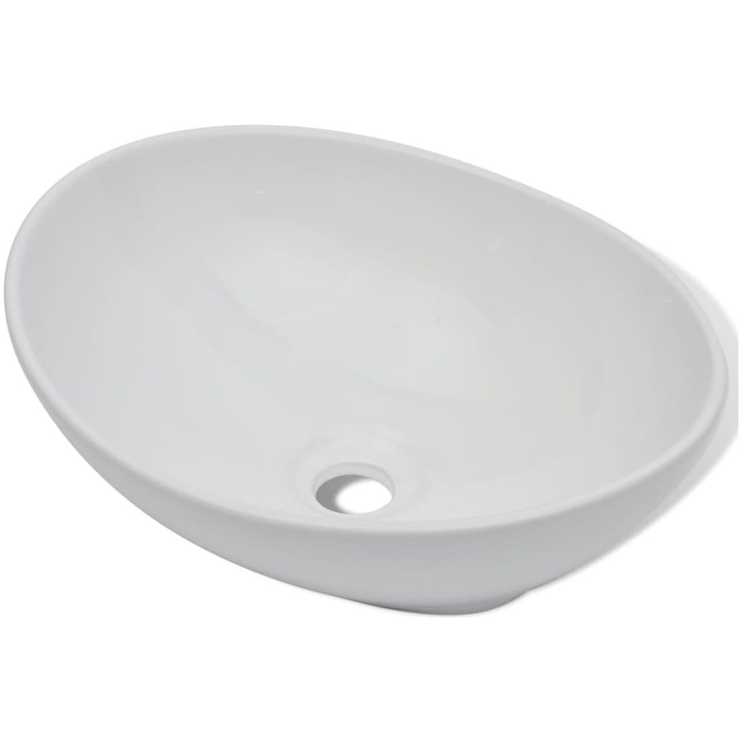 Handfat med blandare keramik oval vit vidaXL 400 x 330 x 135 mm – bild 5