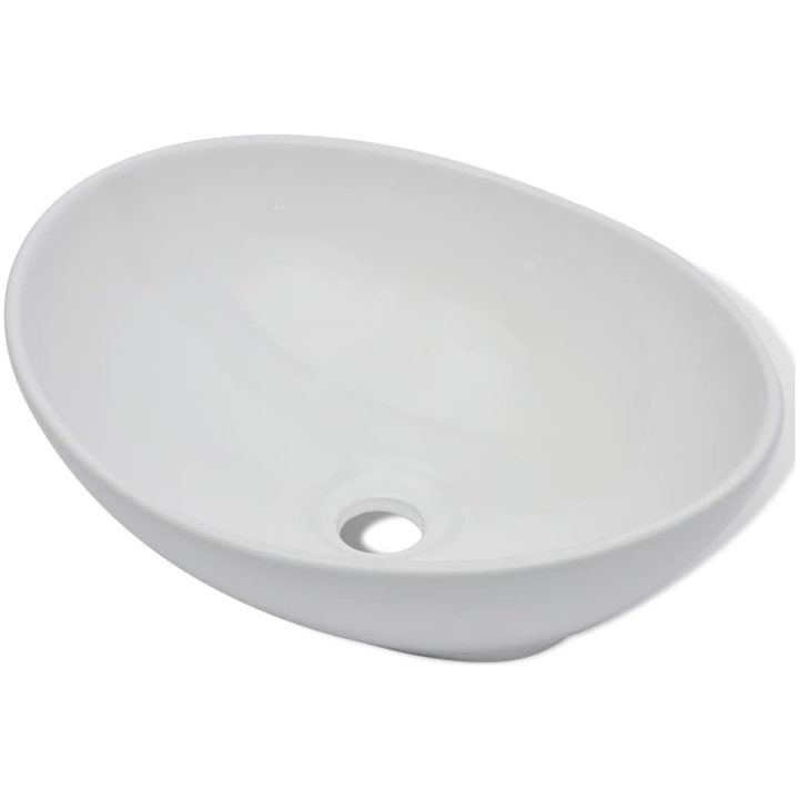 Handfat med blandare keramik oval vit vidaXL 400 x 330 x 135 mm – bild 5