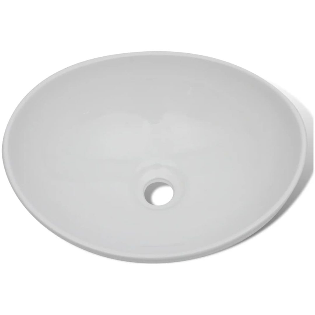 Handfat med blandare keramik oval vit vidaXL 400 x 330 x 135 mm – bild 6