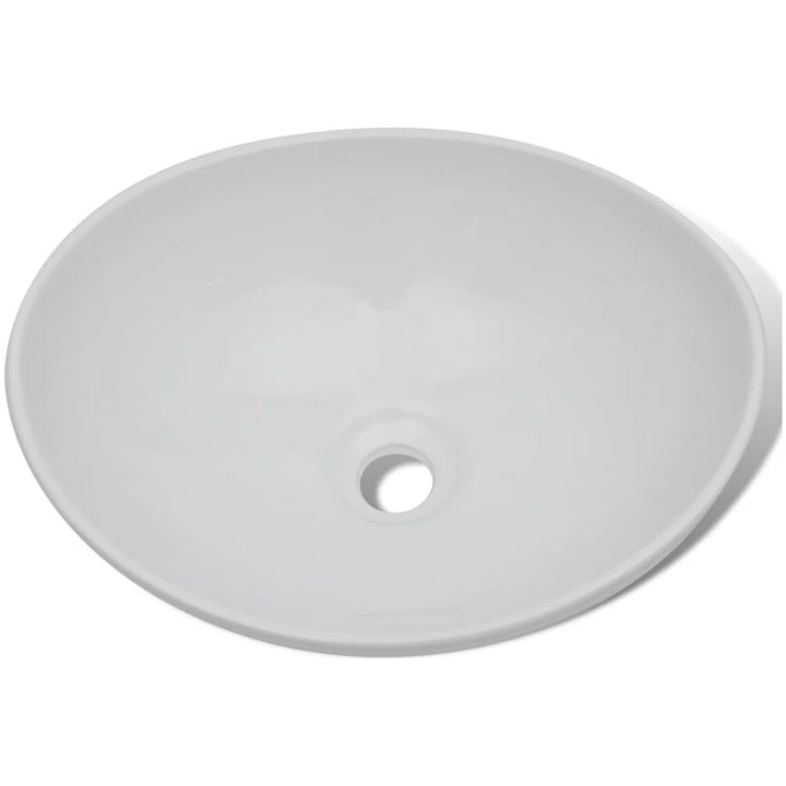 Handfat med blandare keramik oval vit vidaXL 400 x 330 x 135 mm – bild 6