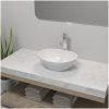 Handfat med blandare keramik oval vit vidaXL 400 x 330 x 135 mm – miniatyr 1