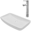 Handfat med blandare keramik rektangulär vit vidaXL 710 x 380 x 135 mm – miniatyr 2
