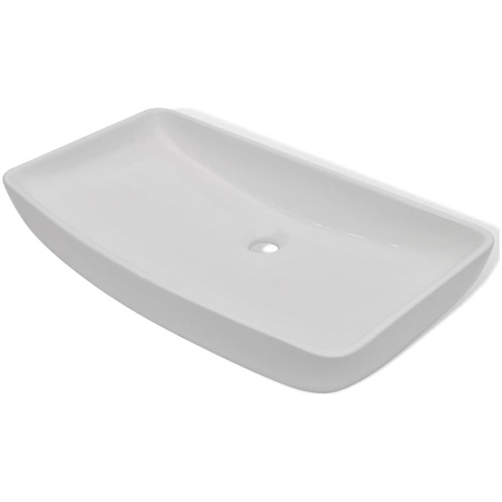Handfat med blandare keramik rektangulär vit vidaXL 710 x 380 x 135 mm – bild 4