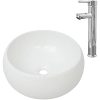 Handfat med blandare keramik rund vit vidaXL 400 x 160 mm – miniatyr 2