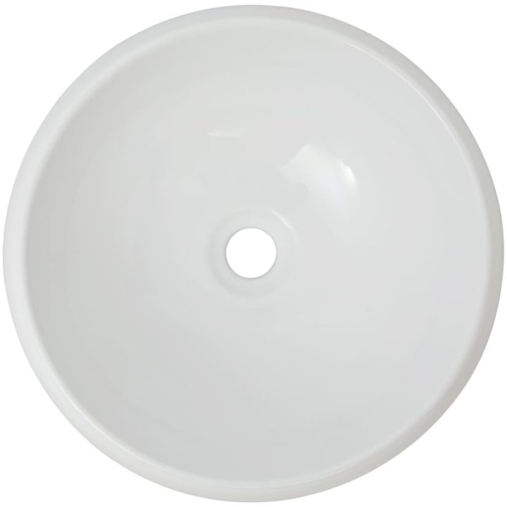 Handfat med blandare keramik rund vit vidaXL 400 x 160 mm – bild 3