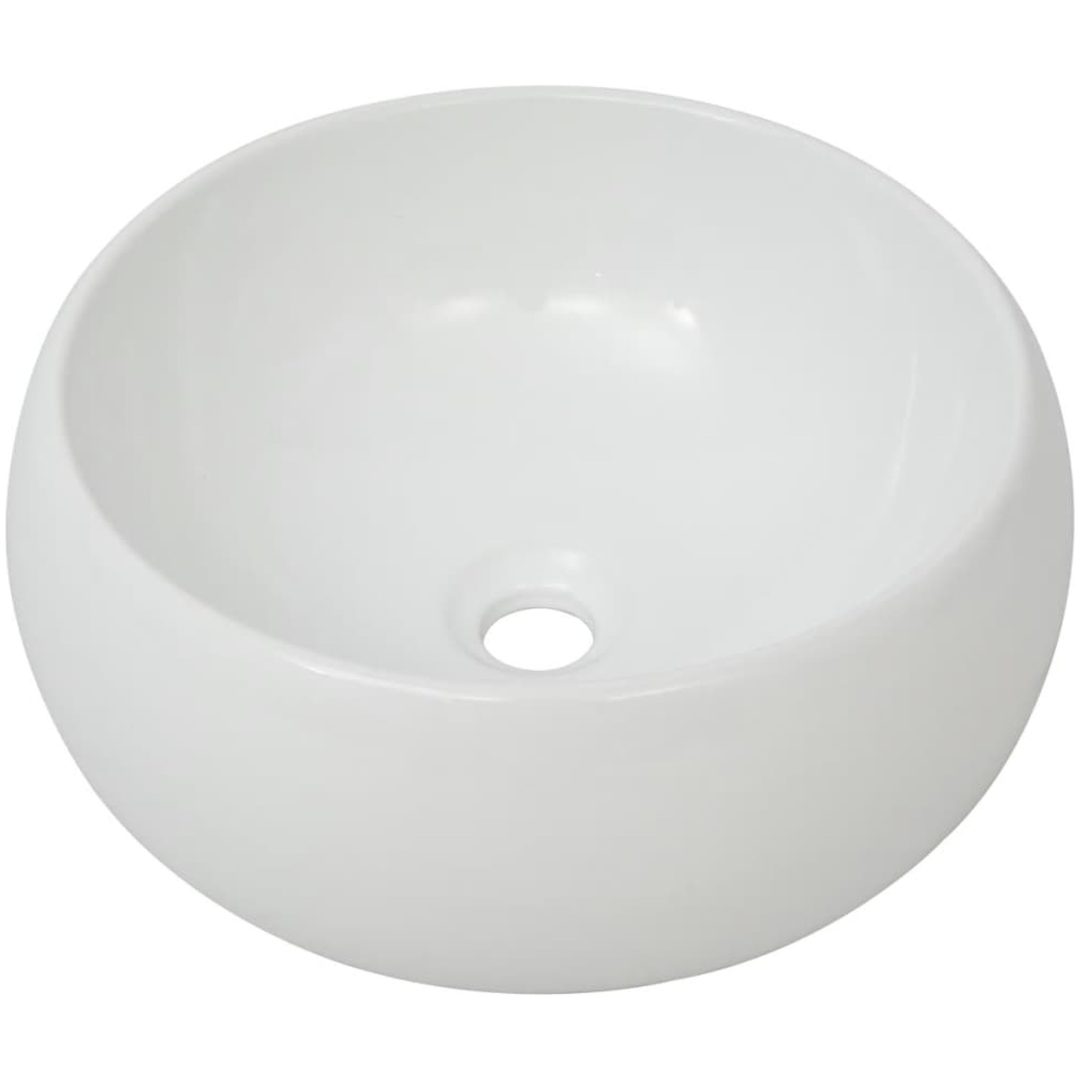 Handfat med blandare keramik rund vit vidaXL 400 x 160 mm – bild 4