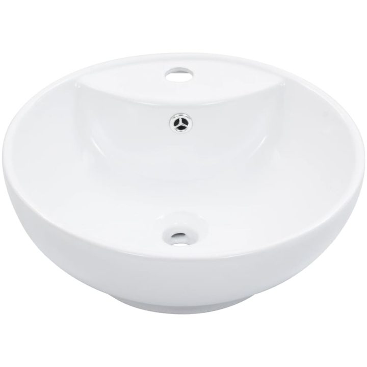 Handfat med bräddavlopp 46,5x18 cm keramik vit vidaXL – bild 2