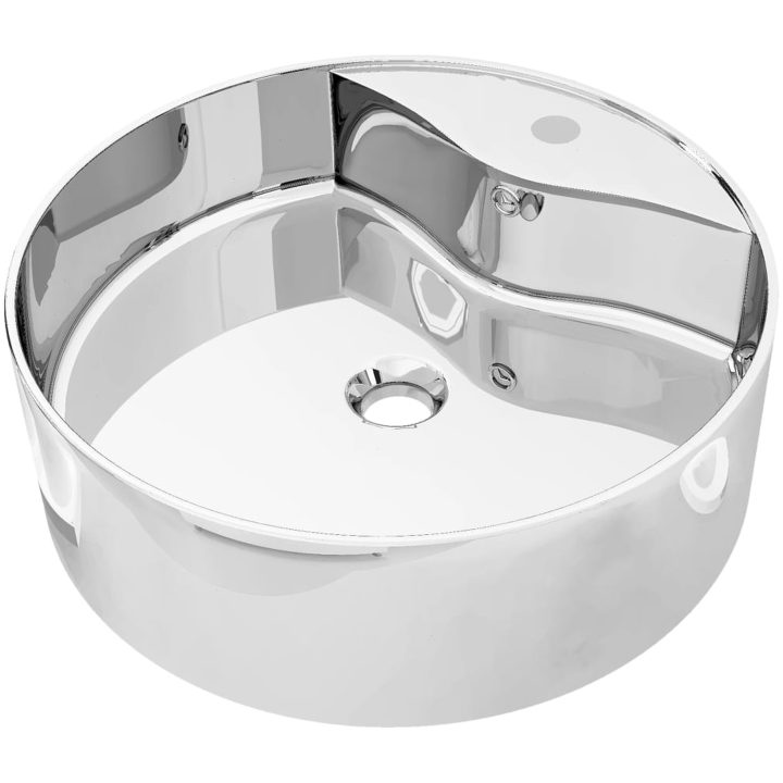 Handfat med bräddavlopp keramik silver vidaXL 46.5 x 15.5 cm – bild 2