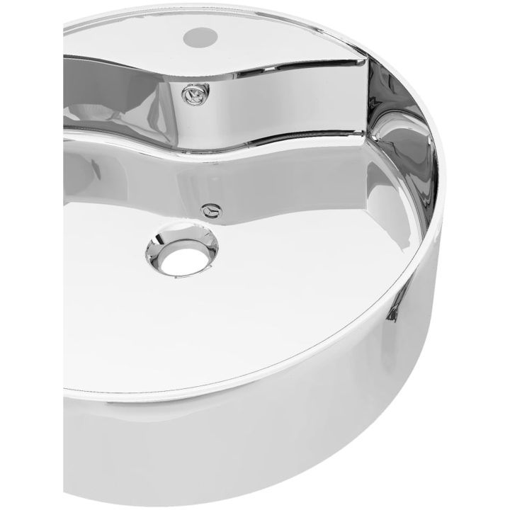 Handfat med bräddavlopp keramik silver vidaXL 46.5 x 15.5 cm – bild 4
