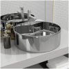 Handfat med bräddavlopp keramik silver vidaXL 46.5 x 15.5 cm – miniatyr 1