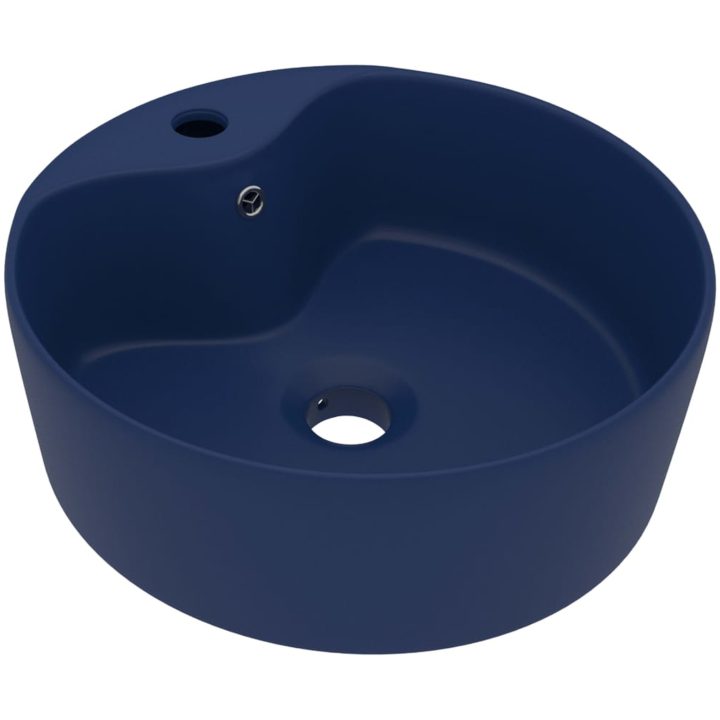 Handfat med bräddavlopp matt mörkblå 36x13 cm keramik vidaXL – bild 2