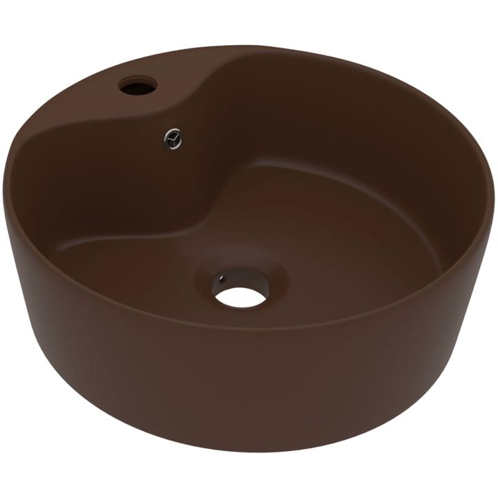 Handfat med bräddavlopp matt mörkbrun 36x13 cm keramik vidaXL – bild 2