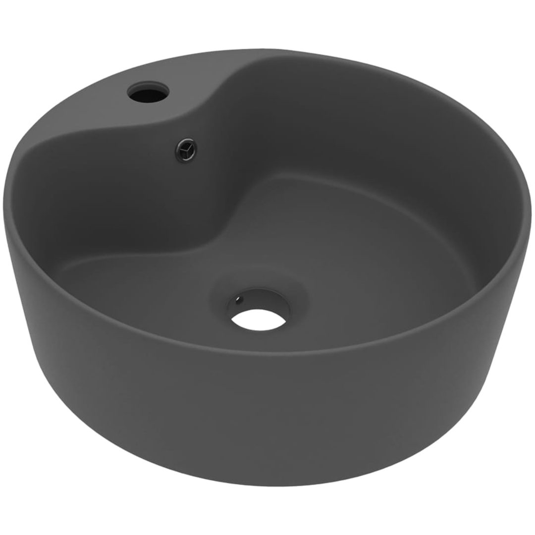 Handfat med bräddavlopp matt mörkgrå 36x13 cm keramik vidaXL – bild 2