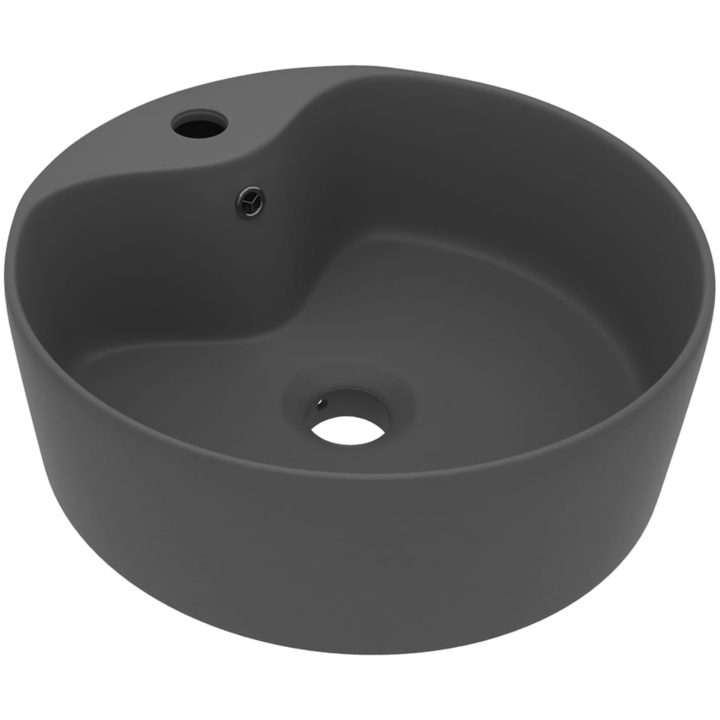 Handfat med bräddavlopp matt mörkgrå 36x13 cm keramik vidaXL – bild 2