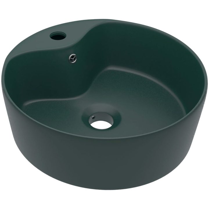 Handfat med bräddavlopp matt mörkgrön 36x13 cm keramik vidaXL – bild 2