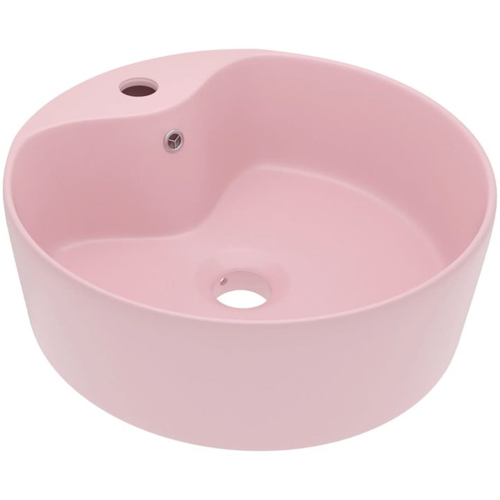 Handfat med bräddavlopp matt rosa 36x13 cm keramik vidaXL – bild 2