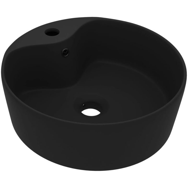 Handfat med bräddavlopp matt svart 36x13 cm keramik vidaXL – bild 2