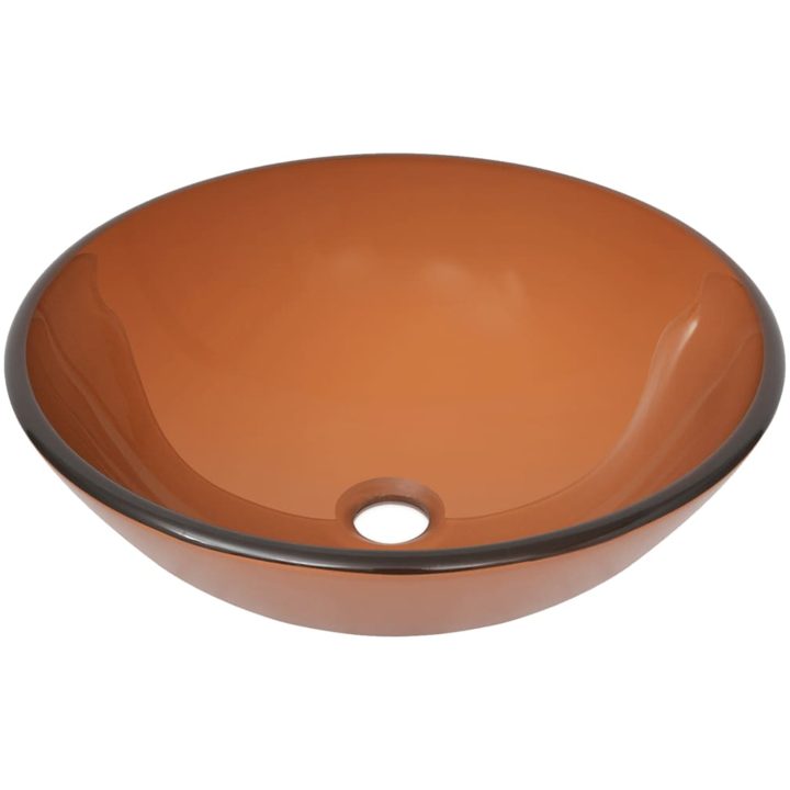 Handfat med kran och tryckavlopp brunt härdat glas vidaXL – bild 6