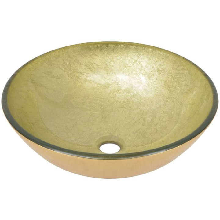 Handfat med kran och tryckavlopp guld härdat glas vidaXL – bild 6