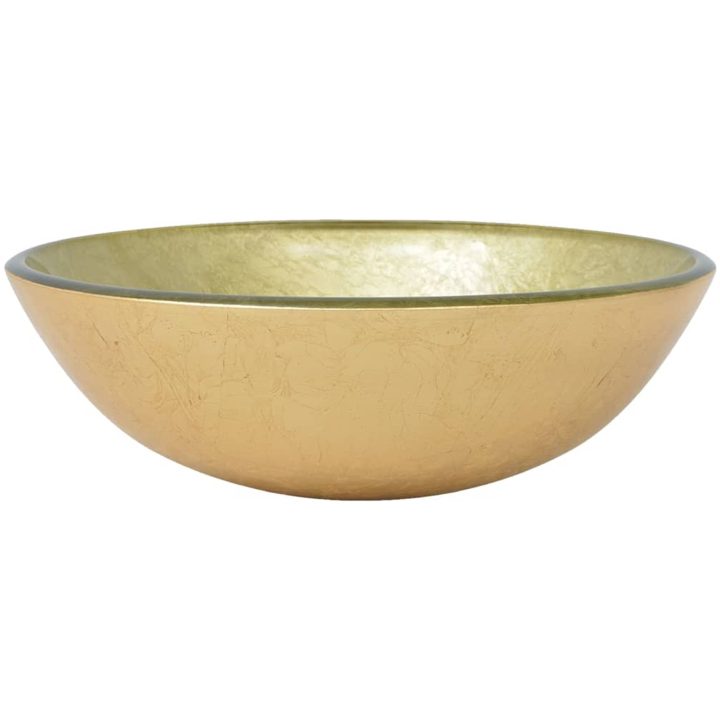 Handfat med kran och tryckavlopp guld härdat glas vidaXL – bild 7
