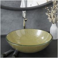 Handfat med kran och tryckavlopp guld härdat glas vidaXL