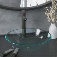 Handfat med kran och tryckavlopp klart härdat glas vidaXL