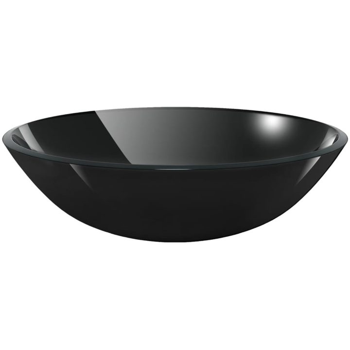Handfat med kran och tryckavlopp svart härdat glas vidaXL – bild 7
