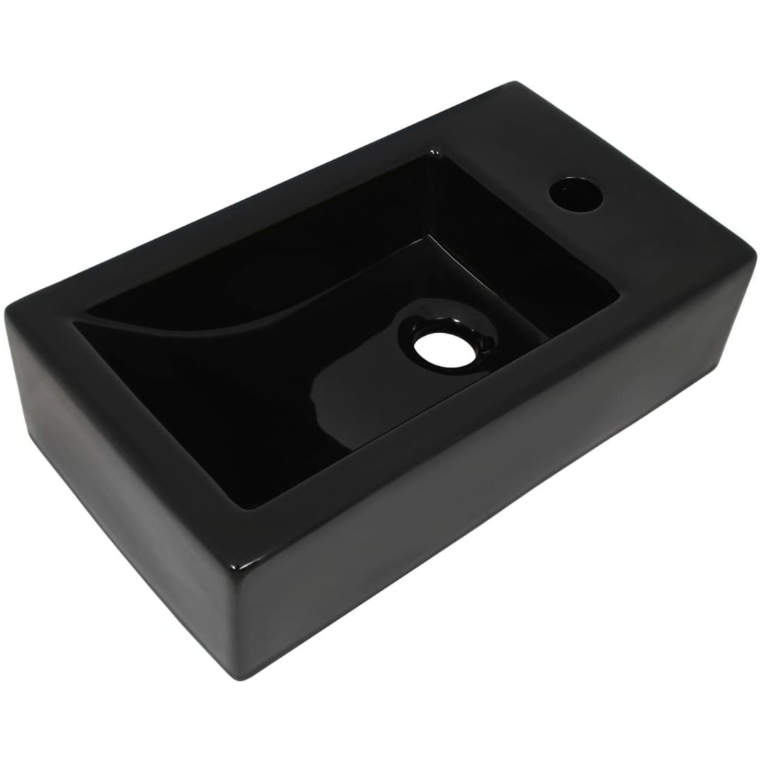 Handfat med kranhål keramik rektangulär svart 46x25,5x12 cm vidaXL – bild 2