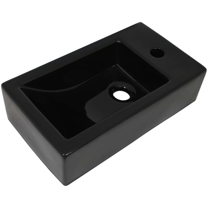 Handfat med kranhål keramik rektangulär svart 46x25,5x12 cm vidaXL – bild 2