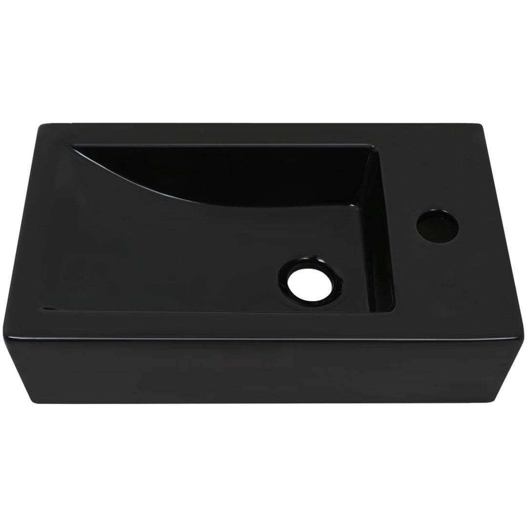 Handfat med kranhål keramik rektangulär svart 46x25,5x12 cm vidaXL – bild 3