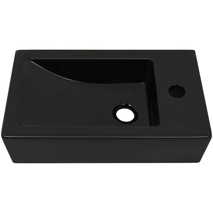 Handfat med kranhål keramik rektangulär svart 46x25,5x12 cm vidaXL – bild 3