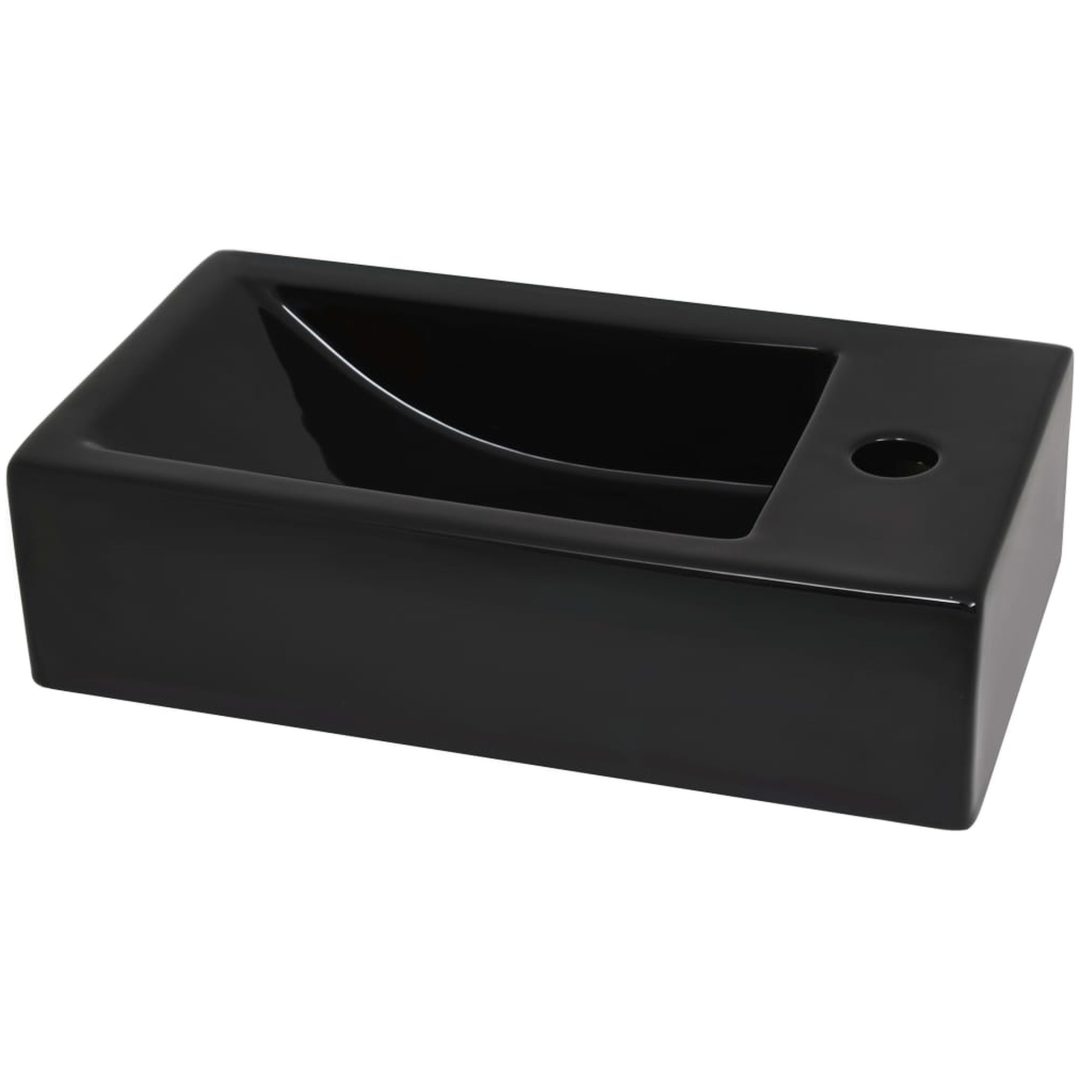 Handfat med kranhål keramik rektangulär svart 46x25,5x12 cm vidaXL – bild 4