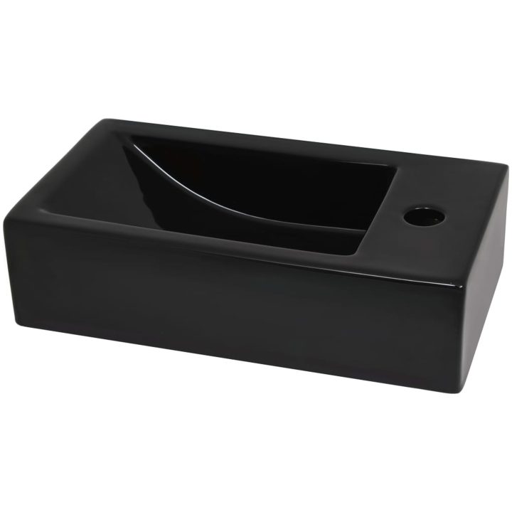 Handfat med kranhål keramik rektangulär svart 46x25,5x12 cm vidaXL – bild 4