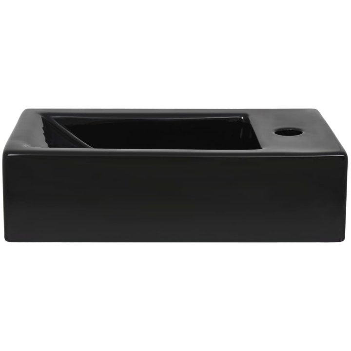 Handfat med kranhål keramik rektangulär svart 46x25,5x12 cm vidaXL – bild 5