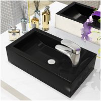 Handfat med kranhål keramik rektangulär svart 46x25,5x12 cm vidaXL